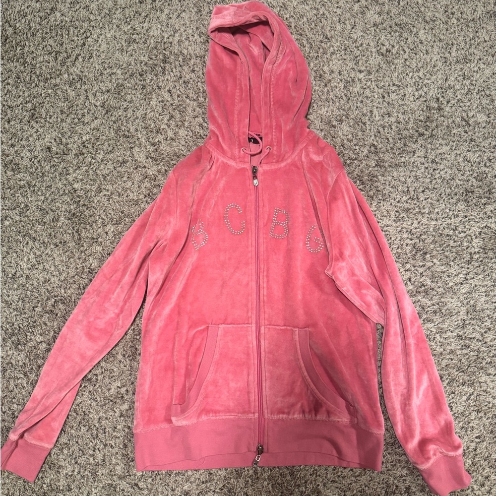 BCBGMaxAzria Pink Velour Hooded Jacket